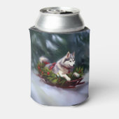 シベリア・ハスキー・クリスマスの雪の冬 缶クーラー (缶裏面)