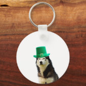 シベリア・ハスキー・ドッグ・セント・パトリックの日 キーホルダー (正面)