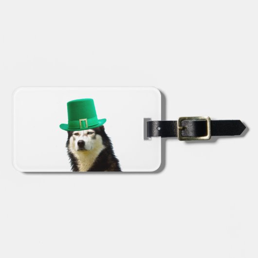 シベリア・ハスキー・ドッグ・セント・パトリックの日 ラゲッジタグ (正面横)