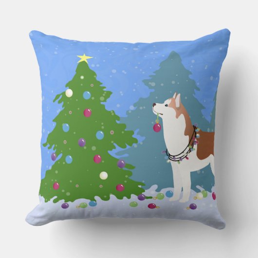 シベリア・ハ飾スキーのクリスマスツリー – 森 クッション (正面)