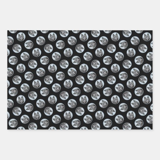 シペル絵を描ケの黒可愛いオリジナルドッグアート ラッピングペーパーシート (正面3)