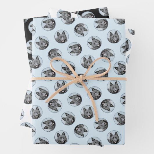 シペル絵を描ケの黒可愛いオリジナルドッグアート ラッピングペーパーシート (インサイチュ)