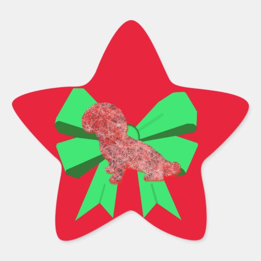 シホー犬シルエットグリーンボウクリスマス 星シール (正面)