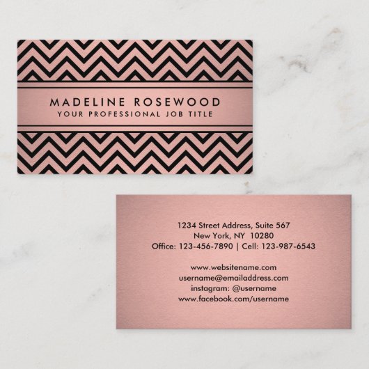 シボエレガントロモダンンピンクローズ金ゴールドフェイクフォイル 名刺 (正面/裏面)