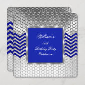 シボエレガントロンブルーシルバーバースデーパーティーメンズ2 招待状 (正面/裏面)
