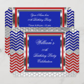 シボエレガントロンレッドブルーシルバーバースデーパーティー 招待状 (正面/裏面)