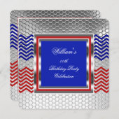 シボエレガントロンレッドブルーシルバーバースデーパーティー 招待状 (正面/裏面)