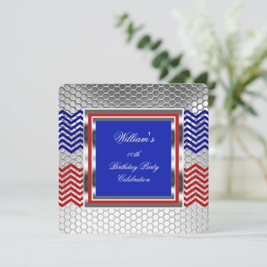 シボエレガントロンレッドブルーシルバーバースデーパーティー 招待状 (スタンド正面)