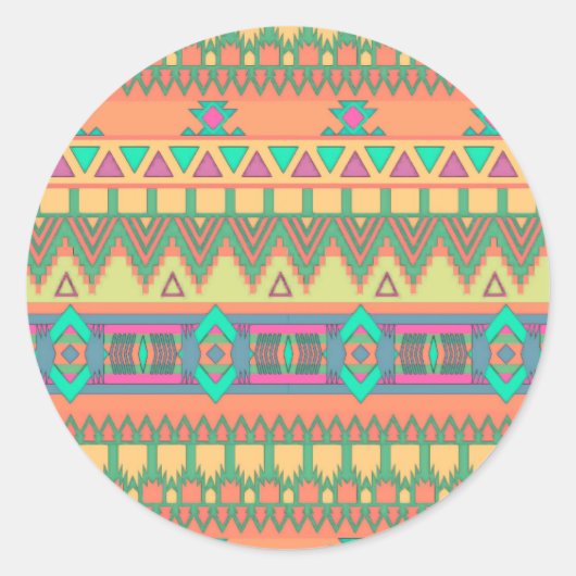 シボカラフルロンジグザグトライバルアステカイカットパターン ラウンドシール (正面)