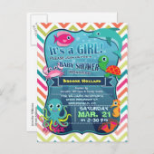 シボカラフルロン海の生活、女の子の赤ちゃんシャワー インビテーションポストカード (正面/裏面)