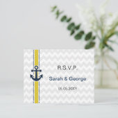 シボストライプロン、いかり、ウェディング航海のrsvp インビテーションポストカード (スタンド正面)