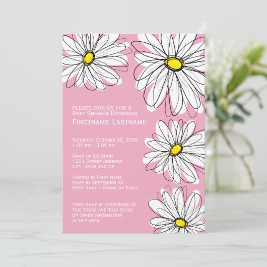 シボモダンロン柄とデイジーベビーガールシャワー 招待状 (スタンド正面)