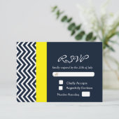 シボモダンロン海軍ブルーイエローウェディングRSVPカード 出欠カード (スタンド正面)