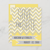シボモダンロン灰色、黄色の結婚式の日付を保存 案内ポストカード (正面/裏面)