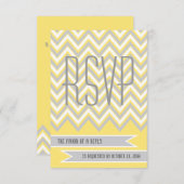 シボモダンロン灰色、黄色の結婚式RSVP 出欠カード (正面/裏面)