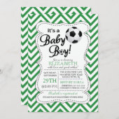 シボモダンロン男の赤ちゃんサッカーの赤ちゃんシャワー 招待状 (正面/裏面)