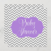 シボモダンロン紫グレーガールベビーシャワー 招待状 (正面/裏面)