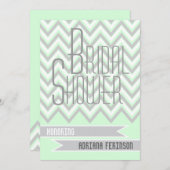 シボモダンロン・グレイ、ミント結婚・ブライダルシャワー 招待状 (正面/裏面)