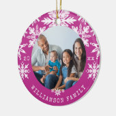 シボリスノーフレーク絞り染めマゼンタファミリーフォト セラミックオーナメント (左)