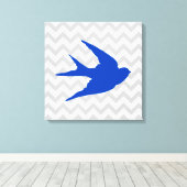 シボロンの青い鳥シルエットストライプ キャンバスプリント (インサイチュ (ウッドフロア))