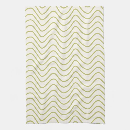シボロンパターンライムグリーンオンクリームホワイトジグザグ キッチンタオル (縦)