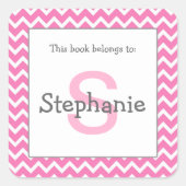 シボロンモノグラム蔵書票ステッカーピンクとグレー スクエアシール (正面)