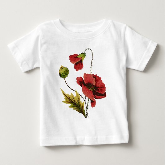 シボ刺繍赤ポピー ベビーTシャツ (正面)