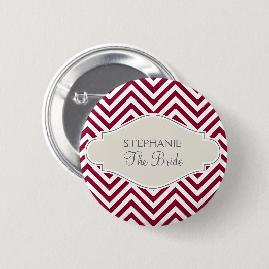 シボ名門私立校風のロンストライプモダンレッドホワイトブライド名 缶バッジ (正面&裏面)