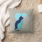 シボ王室のロン投げ枕の上の青、アクア、グレー猫 クッション (ブランケット)