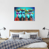 シマウマおもしろいカワイイ動物園の動物パーティー帽子メガネ キャンバスプリント (インサイチュ (寝室))