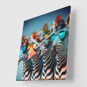 シマウマおもしろいカワイイ動物園の動物パーティー帽子メガネ スクエア壁時計 (傾斜)