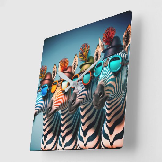 シマウマおもしろいカワイイ動物園の動物パーティー帽子メガネ スクエア壁時計 (傾斜)