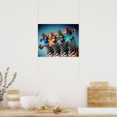 シマウマおもしろいカワイイ動物園の動物パーティー帽子メガネ ポスター (キッチン)