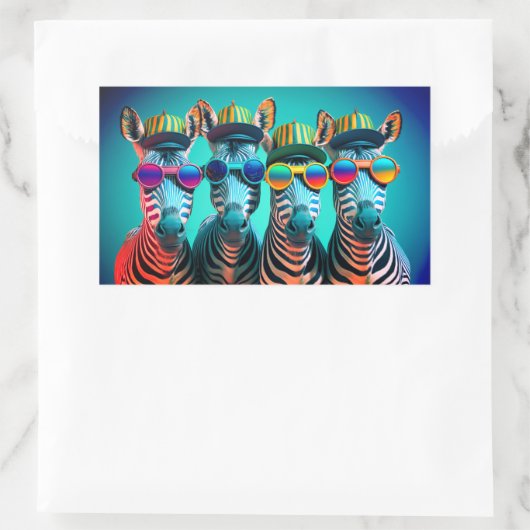 シマウマおもしろいカワイイ動物園の動物パーティー帽子メガネ 長方形シール (バッグ)