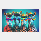 シマウマおもしろいカワイイ動物園の動物パーティー帽子メガネ 長方形シール (正面)