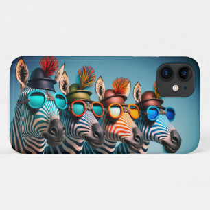 シマウマおもしろいカワイイ動物園の動物パーティー帽子メガネ iPhone 11 ケース