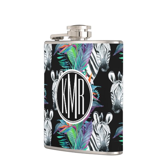 シマウマおよびエキゾチックな花模様|のモノグラム フラスク (左)
