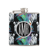 シマウマおよびエキゾチックな花模様|のモノグラム フラスク (正面)