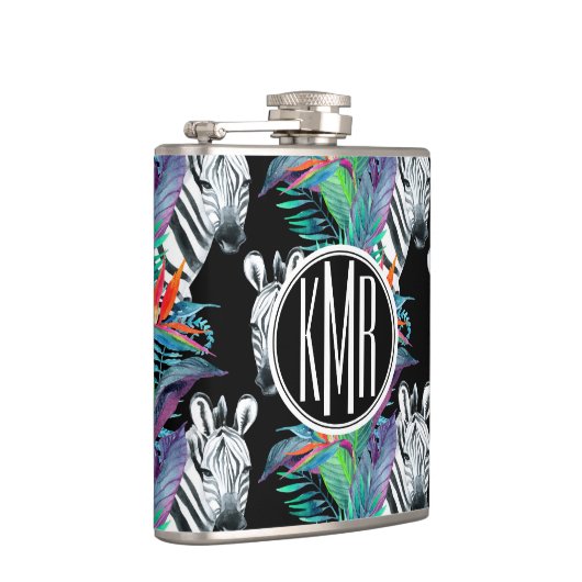 シマウマおよびエキゾチックな花模様|のモノグラム フラスク (右)