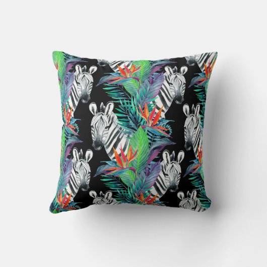 シマウマおよびエキゾチックな花模様 クッション (裏面)