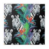 シマウマおよびエキゾチックな花模様 タイル (正面)