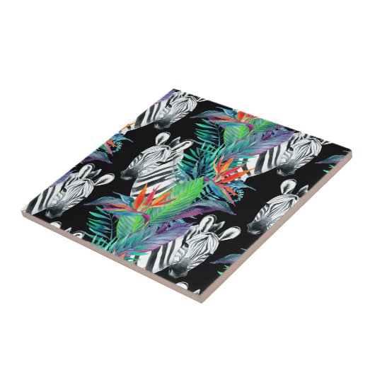 シマウマおよびエキゾチックな花模様 タイル (側面)