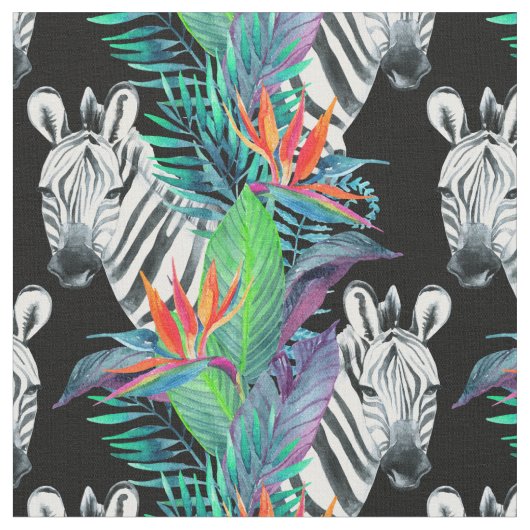 シマウマおよびエキゾチックな花模様 ファブリック (クローズアップ)