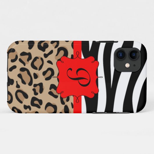 シマウマおよびヒョウはパーソナライズなモノグラムを印刷します Case-Mate iPhoneケース (裏面(横))