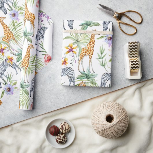 シマウマとキリン ラッピングペーパー (クラフト)