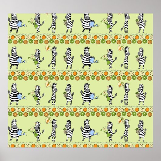 シマウマとフルーツのシームレスパターン ポスター (正面)