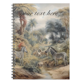 シマウマとライオンの植物的なシーンをカスタマイズ可能 ノートブック