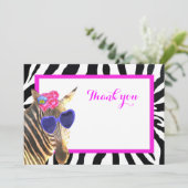 シマウマのかわいいサファリの動物のファッションは感謝していしています サンキューカード (スタンド正面)