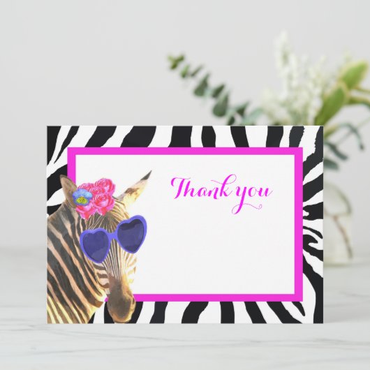 シマウマのかわいいサファリの動物のファッションは感謝していしています サンキューカード (スタンド正面)