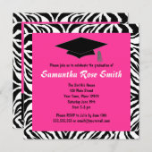 シマウマのアニマルプリントのショッキングピンクの卒業パーティー 招待状 (正面/裏面)